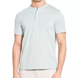 Theory Essential Henley Short Sleeve Shirt Green White